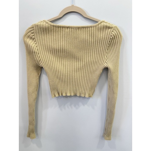 Altar'd State Beige Women's Ribbed Knit Long Sleeve Square Neck Cropped Top S - Picture 7 of 8